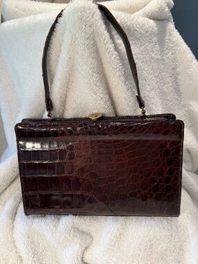 Vintage alligator satchel with top handle in Dark Brown
